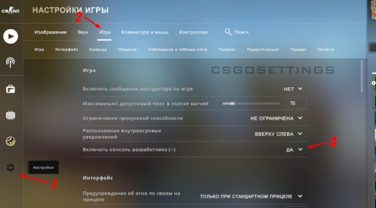 как включить консоль в кс го через настройки
