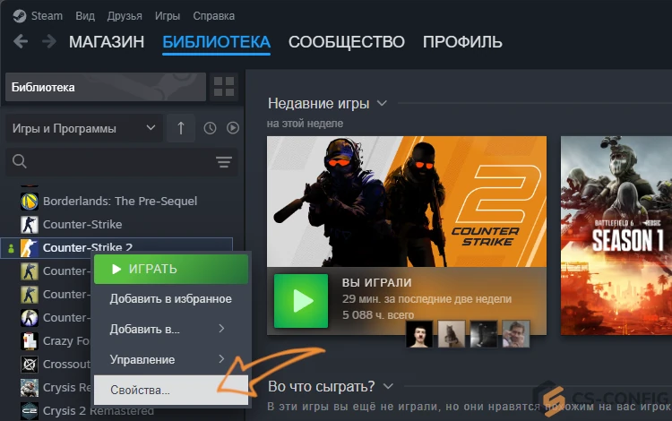 Свойства cs 2 для языка